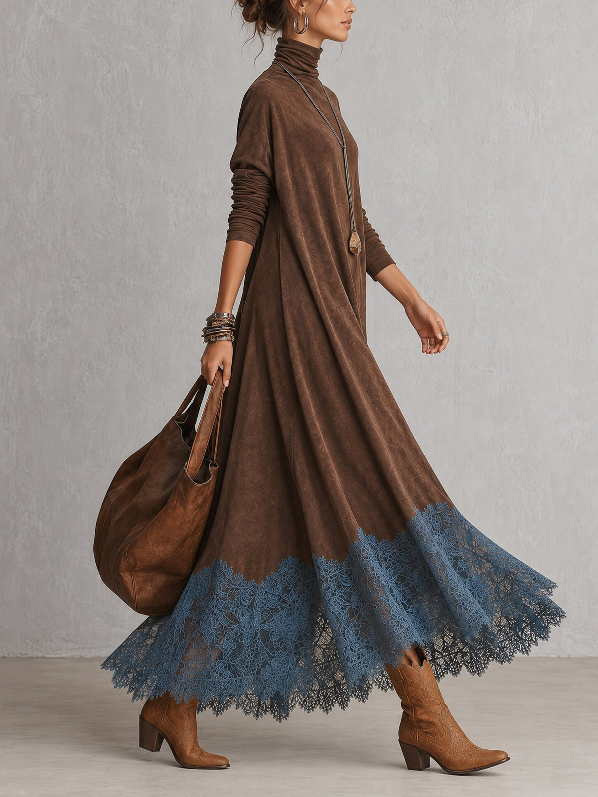 Brunella™ Suede-Effect Lace-Hem Maxi Dress