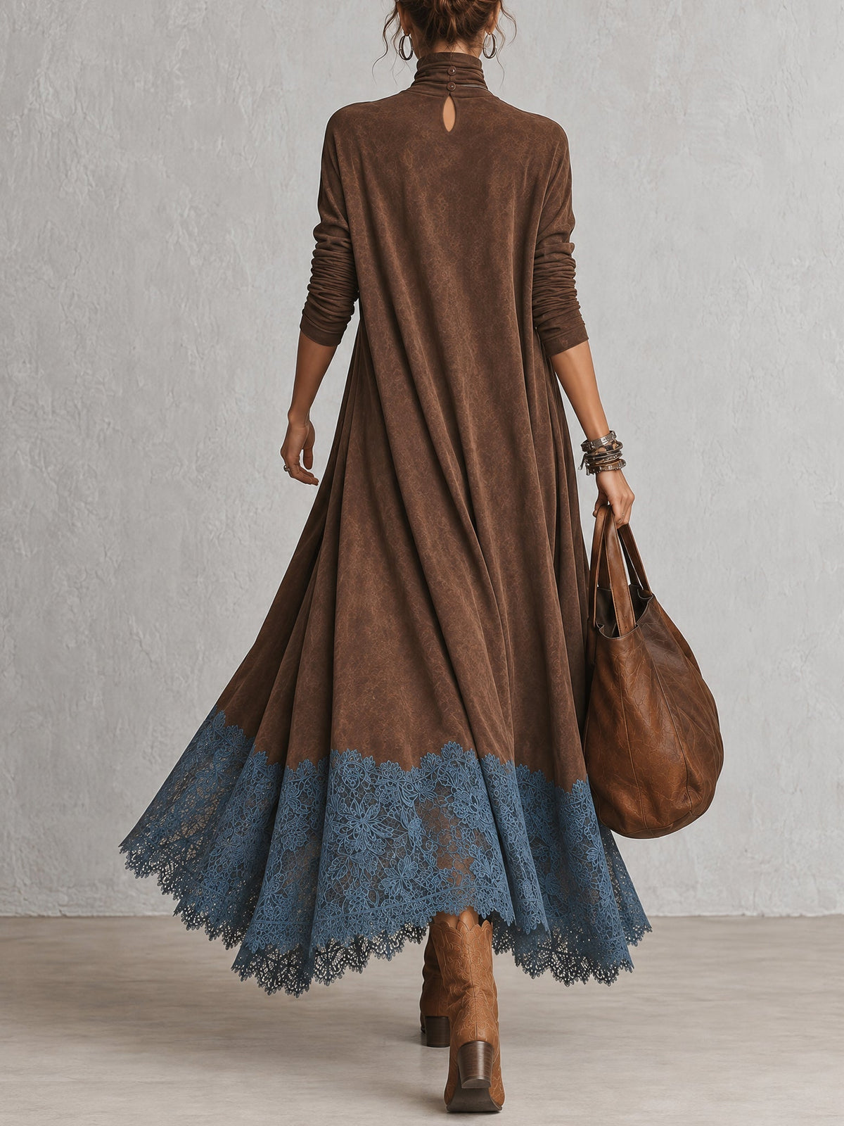 Brunella™ Suede-Effect Lace-Hem Maxi Dress
