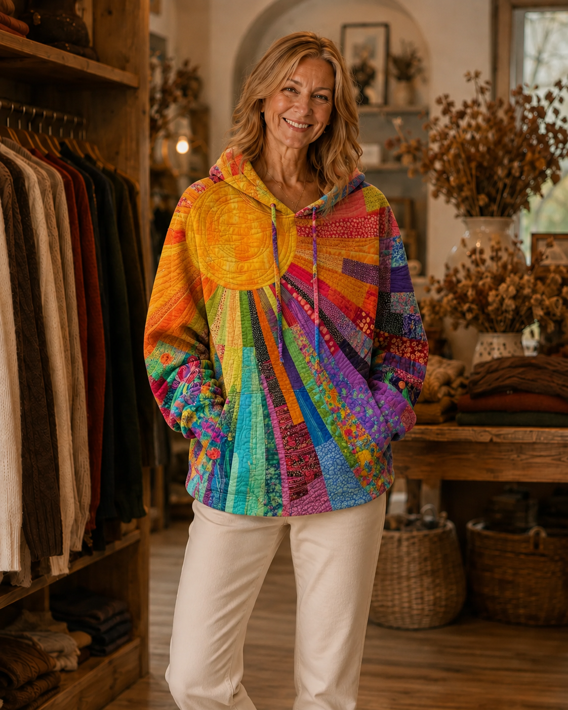 Dawnella™ | Bohemian Multicolor Patchwork Hoodie