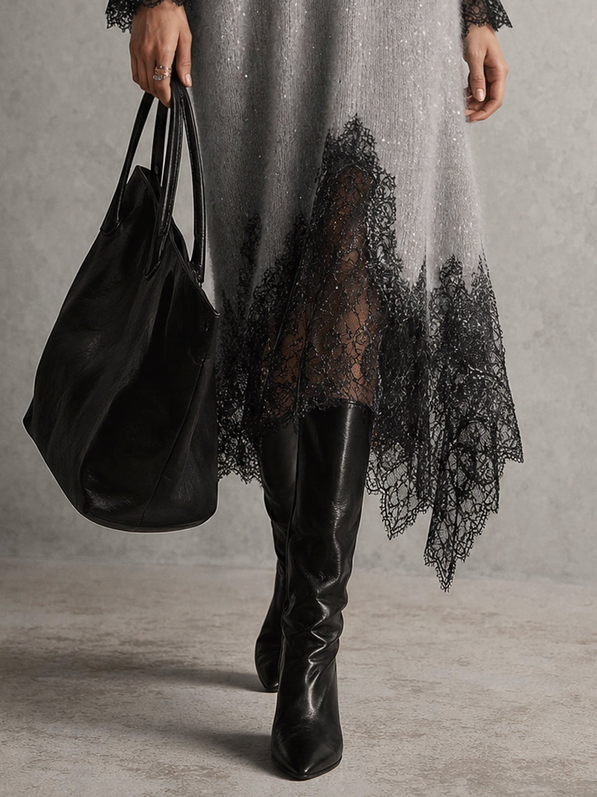 Camille™ Shimmer Knit Lace-Trim Midi Dress