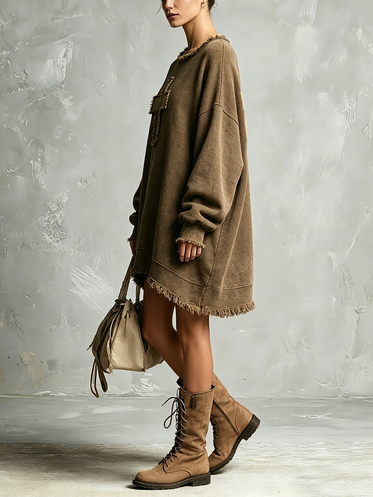 Elowen™ | Frayed Cross Oversized Sweatshirt Dress