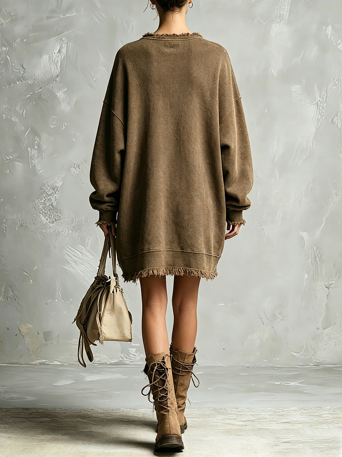 Elowen™ | Frayed Cross Oversized Sweatshirt Dress