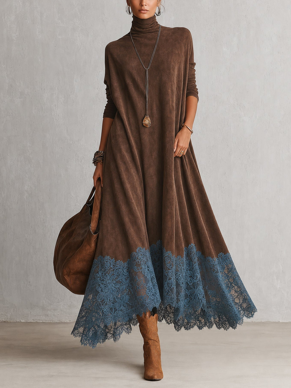 Brunella™ Suede-Effect Lace-Hem Maxi Dress