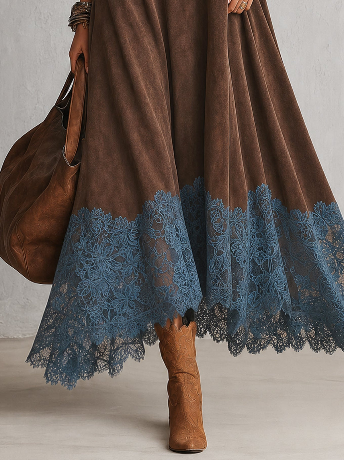 Brunella™ Suede-Effect Lace-Hem Maxi Dress