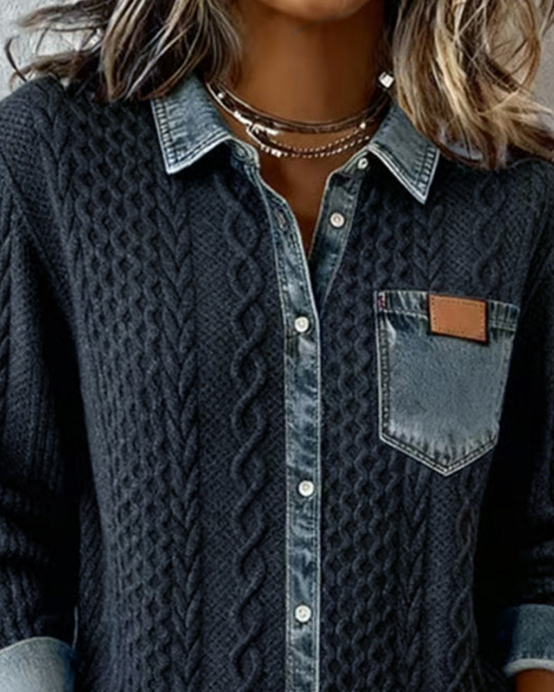 Savannah | Cable Knit Denim Cardigan