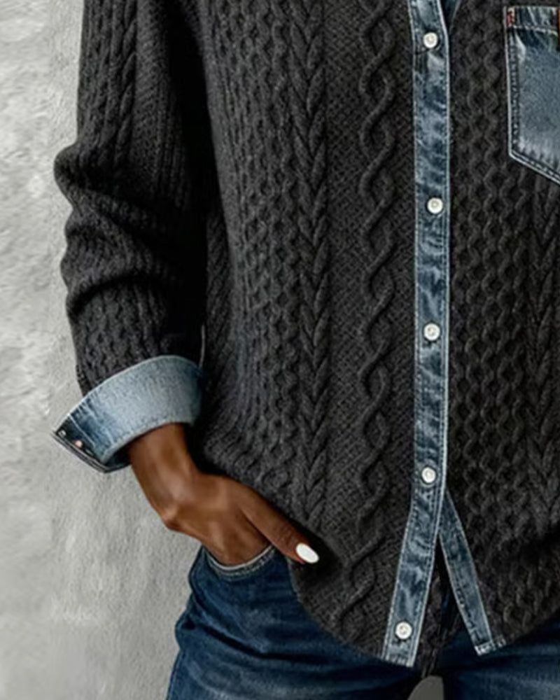 Savannah | Cable Knit Denim Cardigan