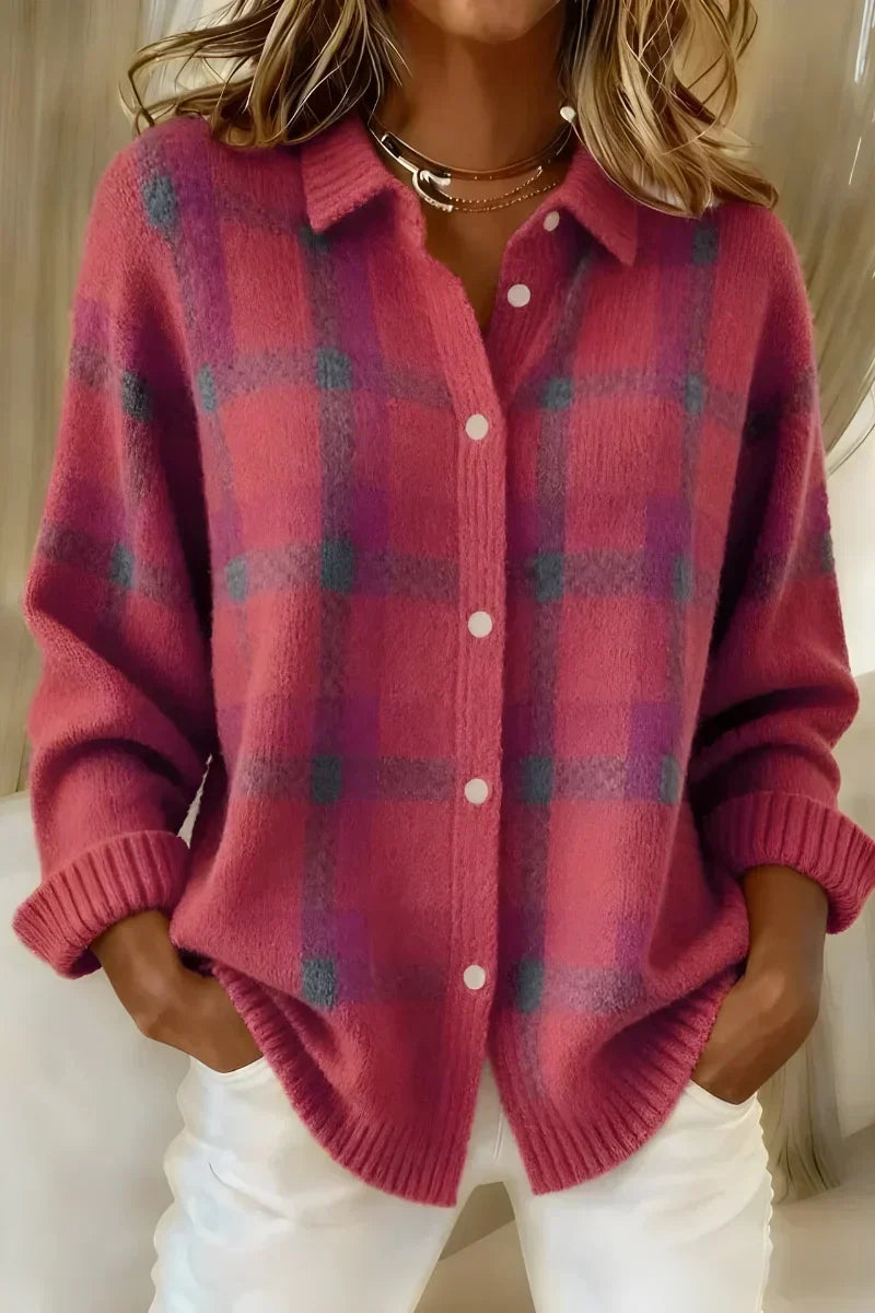 Vexana™ | Classic Collared Plaid Cardigan