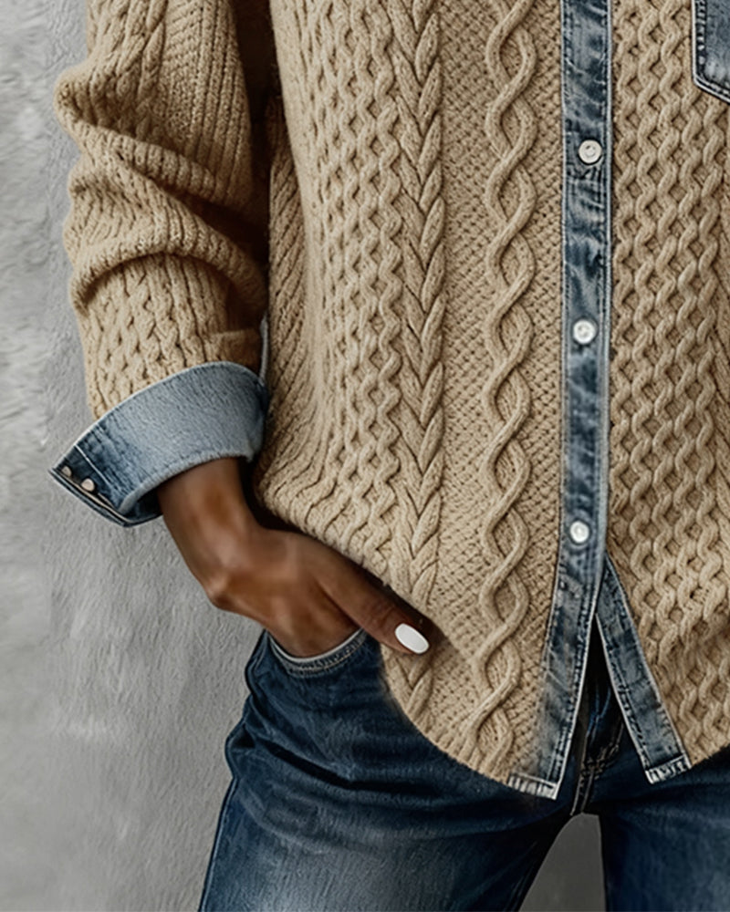 Savannah | Cable Knit Denim Cardigan