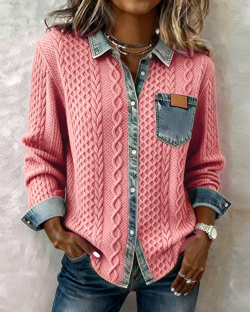 Savannah | Cable Knit Denim Cardigan