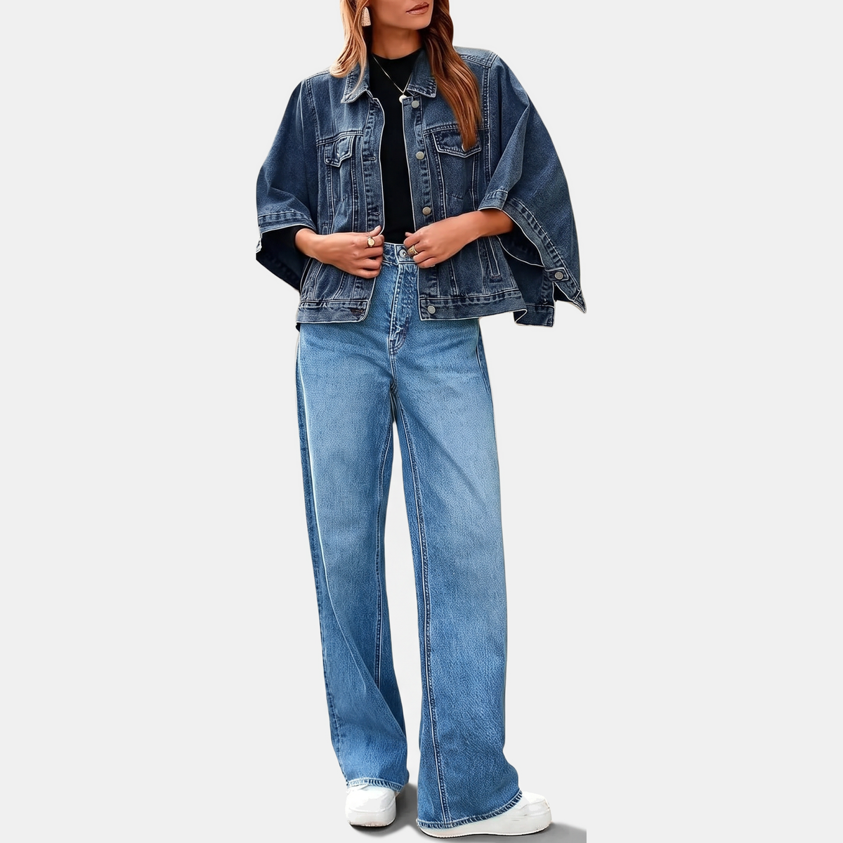 Marisol™ | Batwing Sleeve Cropped Denim Jacket