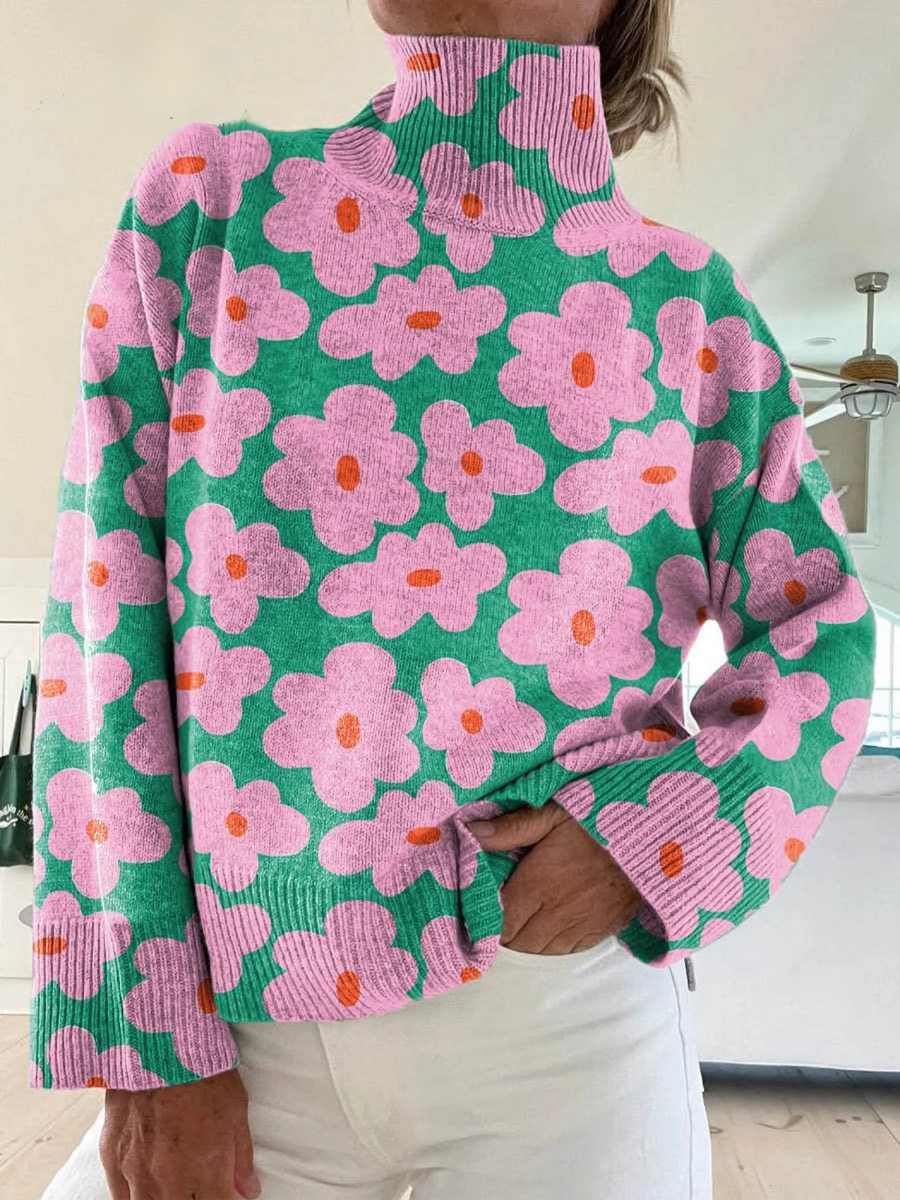 Dahlia™ | Floral Turtleneck Knit Sweater