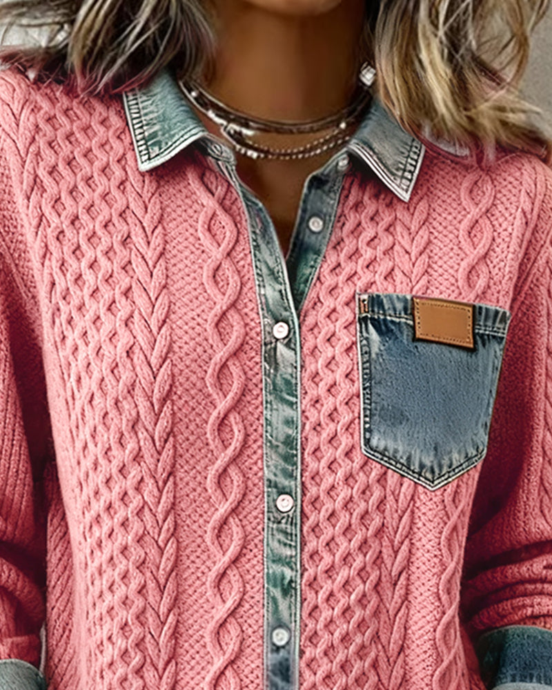 Savannah | Cable Knit Denim Cardigan