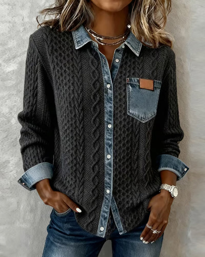 Savannah | Cable Knit Denim Cardigan