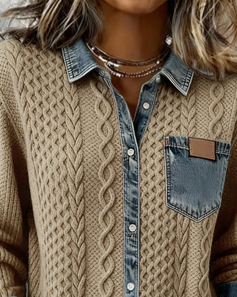 Savannah | Cable Knit Denim Cardigan