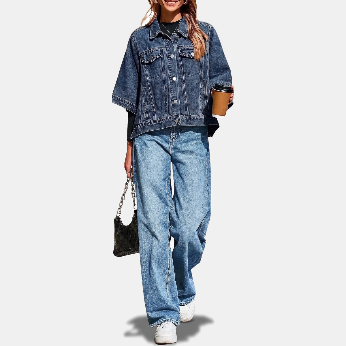 Marisol™ | Batwing Sleeve Cropped Denim Jacket