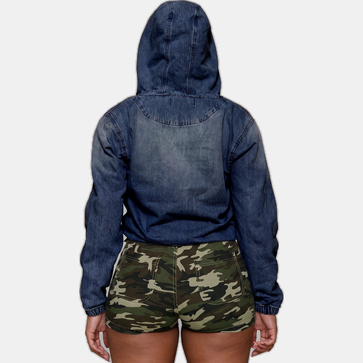 Marlene™ | Cropped Zip-Up Denim Hoodie