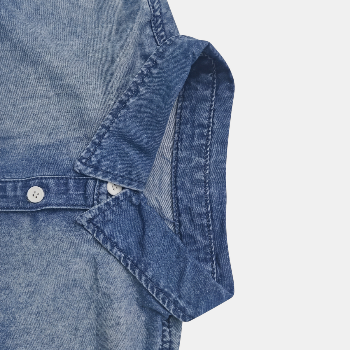Women's Wide Leg Button Front Washed Denim Jumpsuit