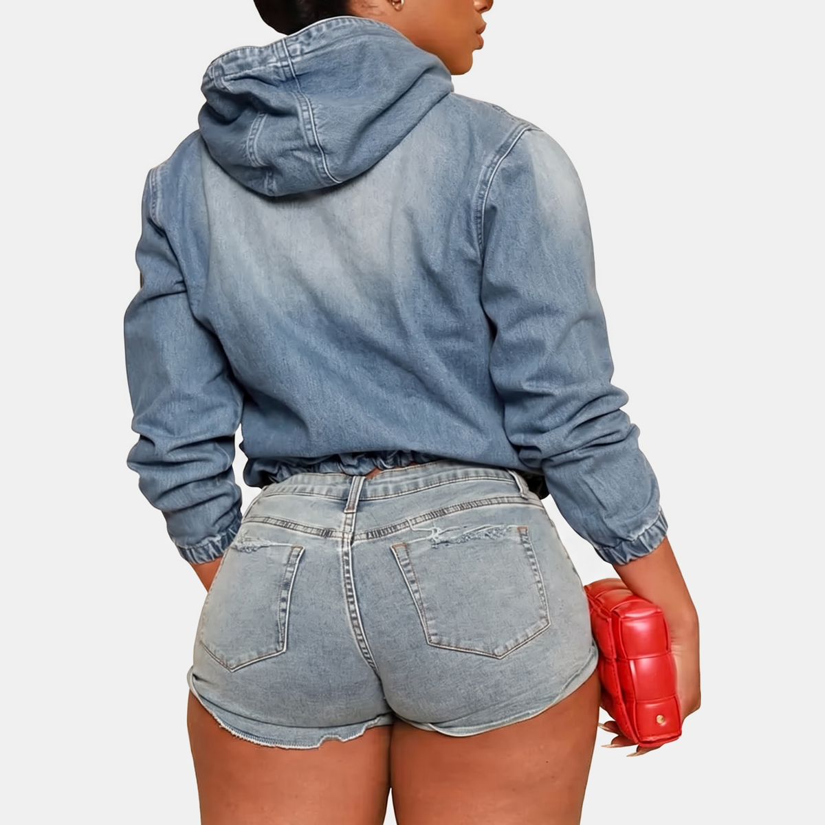 Marlene™ | Cropped Zip-Up Denim Hoodie