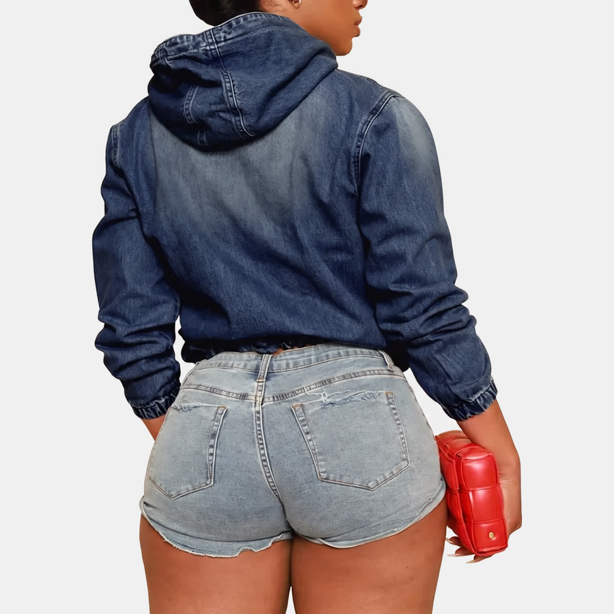 Marlene™ | Cropped Zip-Up Denim Hoodie