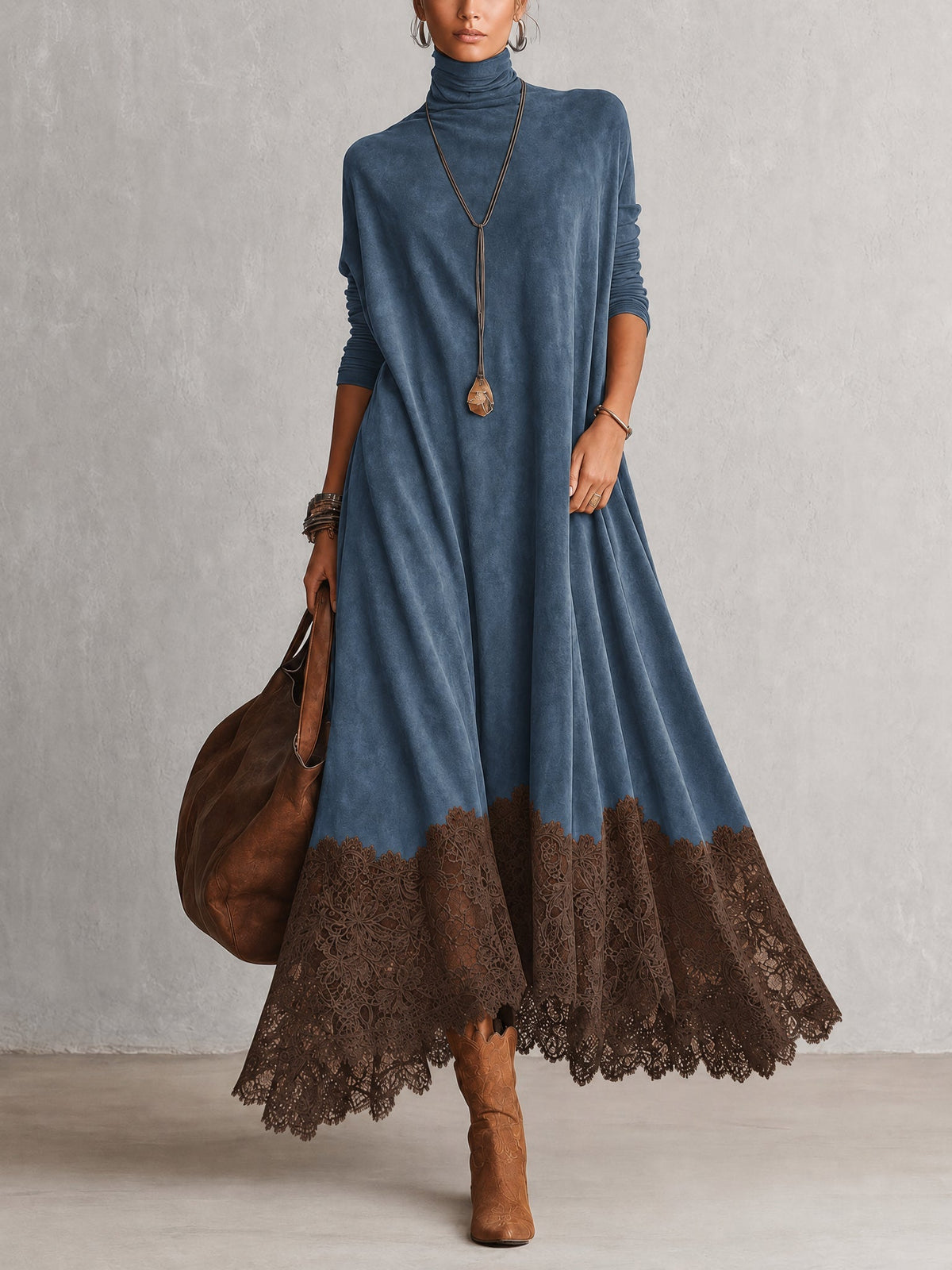 Brunella™ Suede-Effect Lace-Hem Maxi Dress