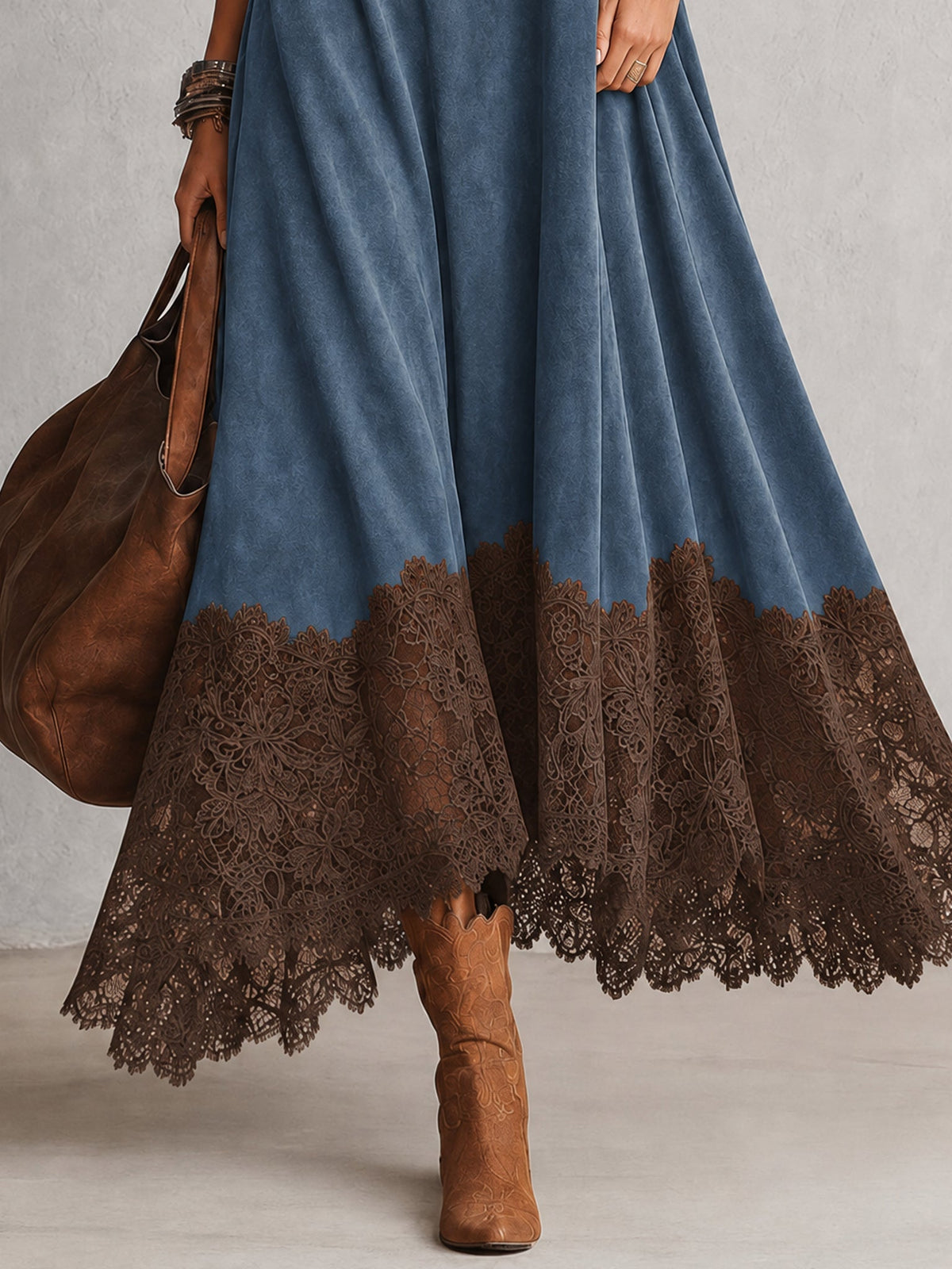 Brunella™ Suede-Effect Lace-Hem Maxi Dress