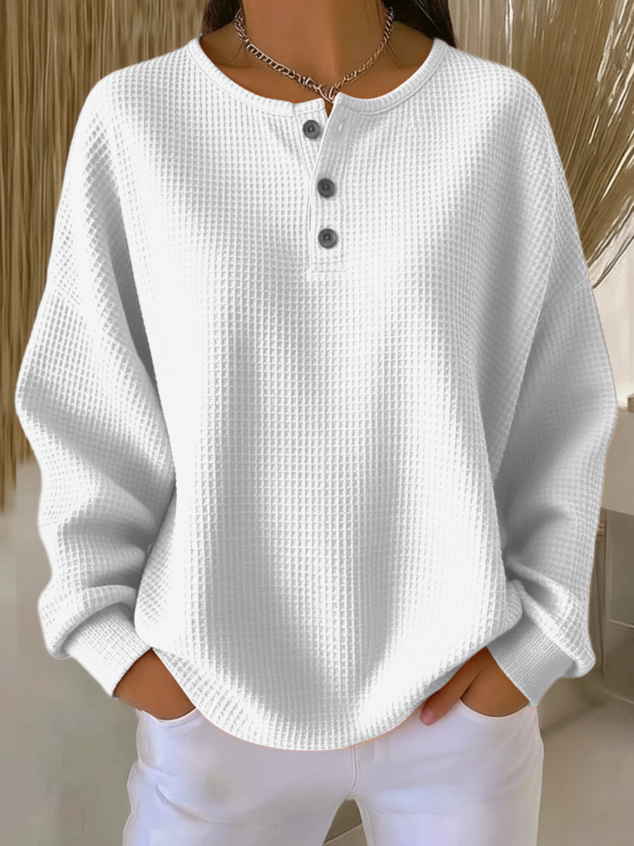 Bridget™ | Cozy Waffle Henley Sweatshirt