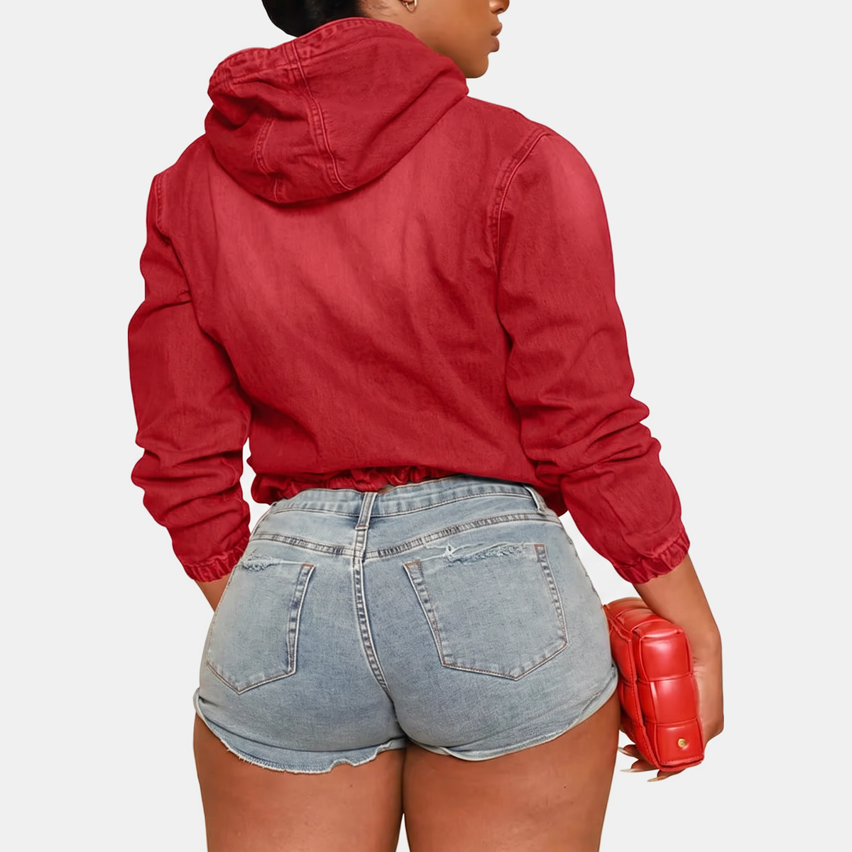 Marlene™ | Cropped Zip-Up Denim Hoodie