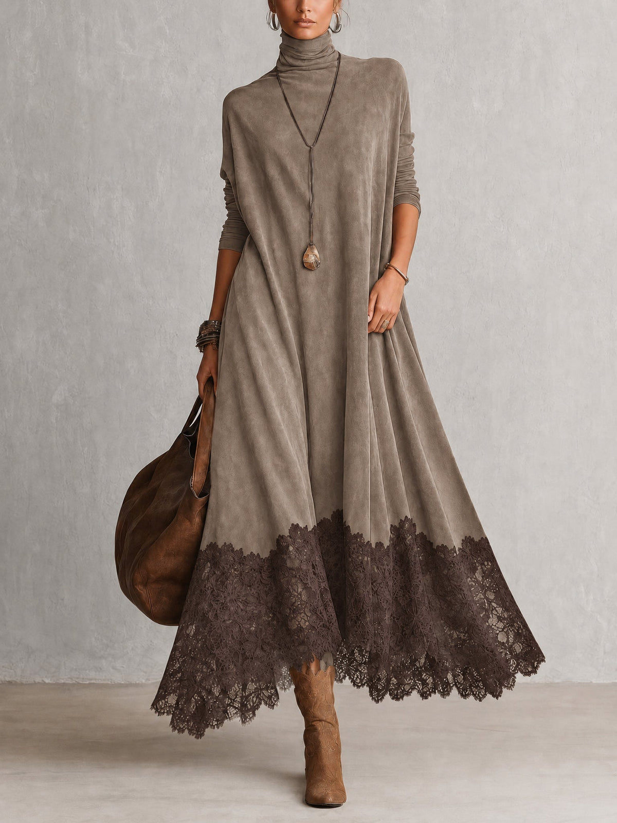 Brunella™ Suede-Effect Lace-Hem Maxi Dress