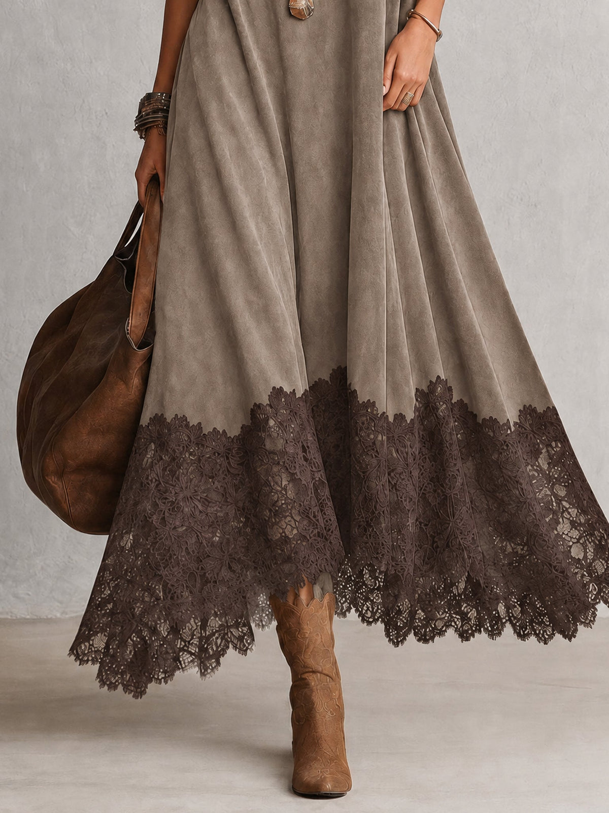 Brunella™ Suede-Effect Lace-Hem Maxi Dress