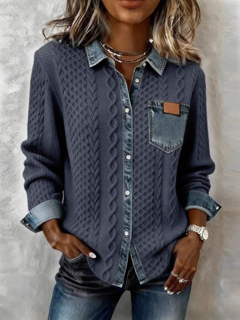 Savannah | Cable Knit Denim Cardigan
