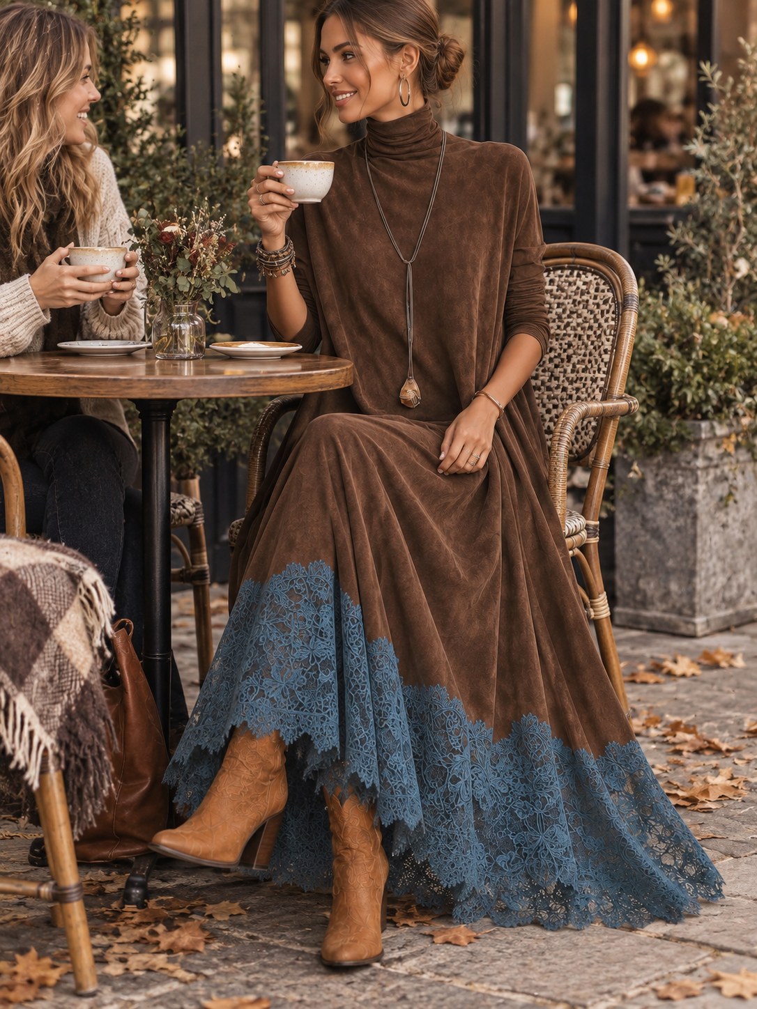 Brunella™ Suede-Effect Lace-Hem Maxi Dress