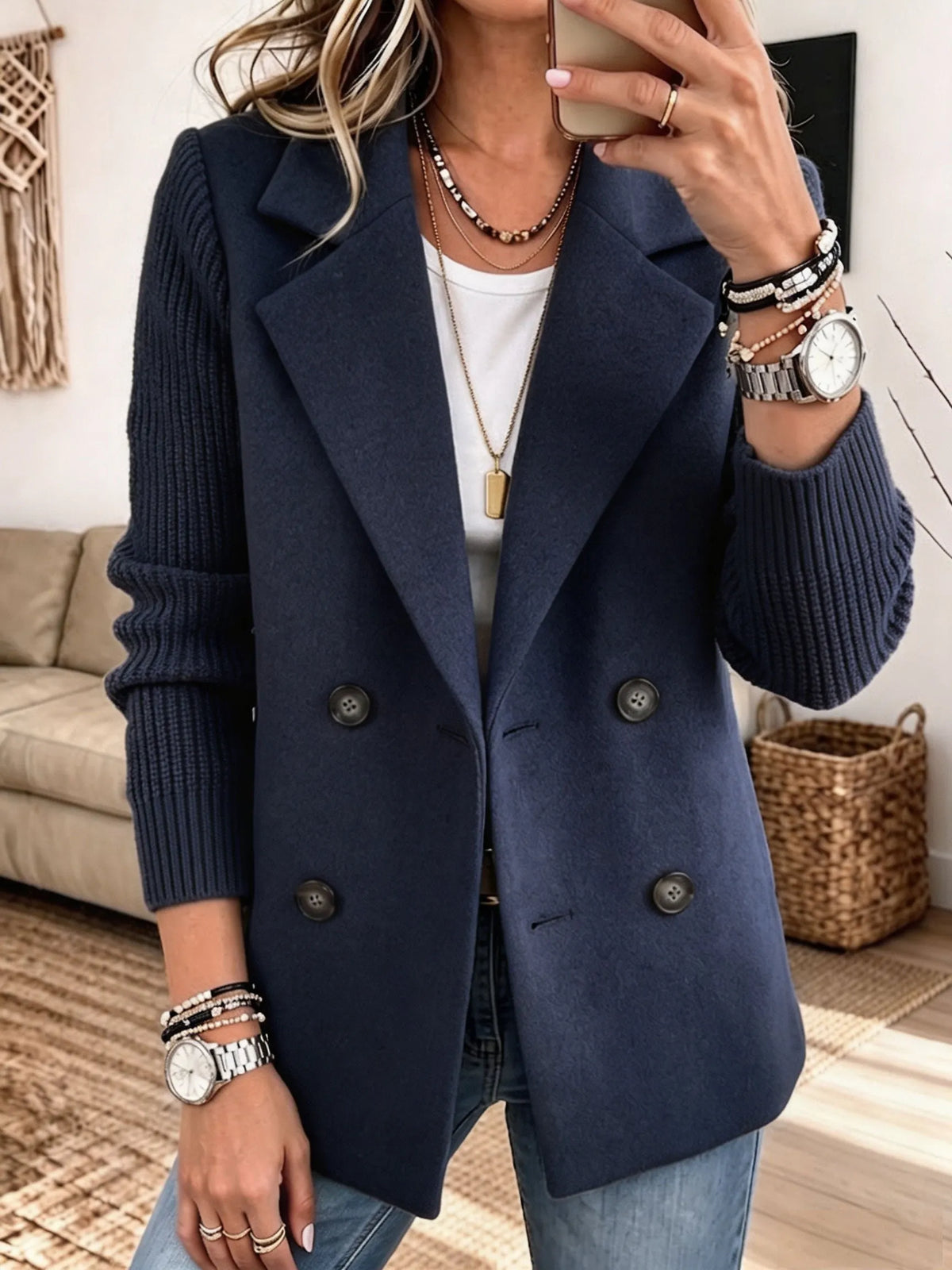 Carla™ Two-Tone Ribbed-Sleeve Blazer