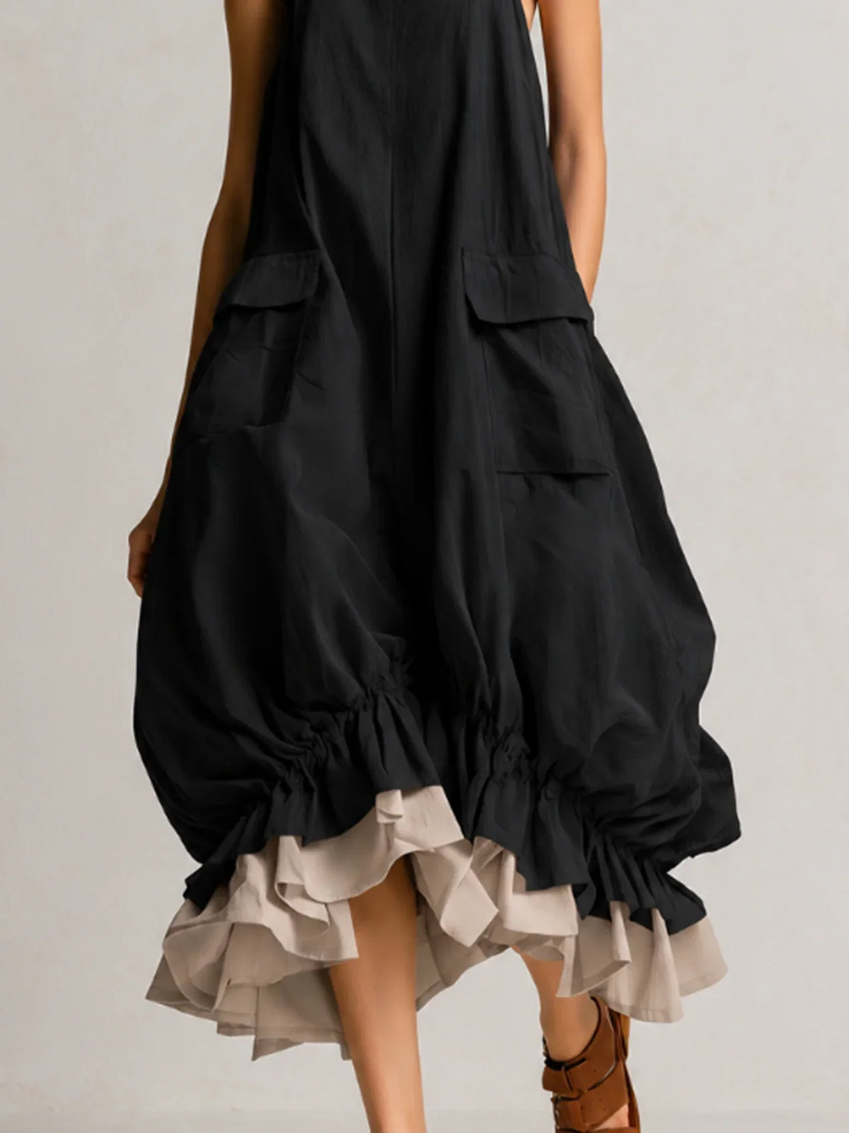 Ara™ | Black Ruffle Midi Dress