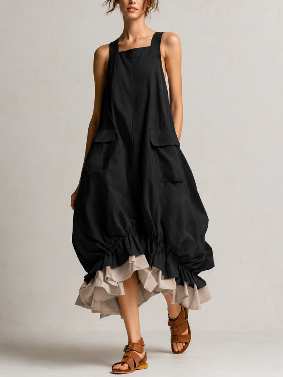 Ara™ | Black Ruffle Midi Dress