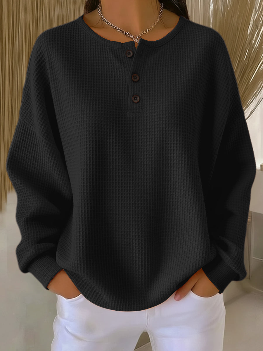 Bridget™ | Cozy Waffle Henley Sweatshirt