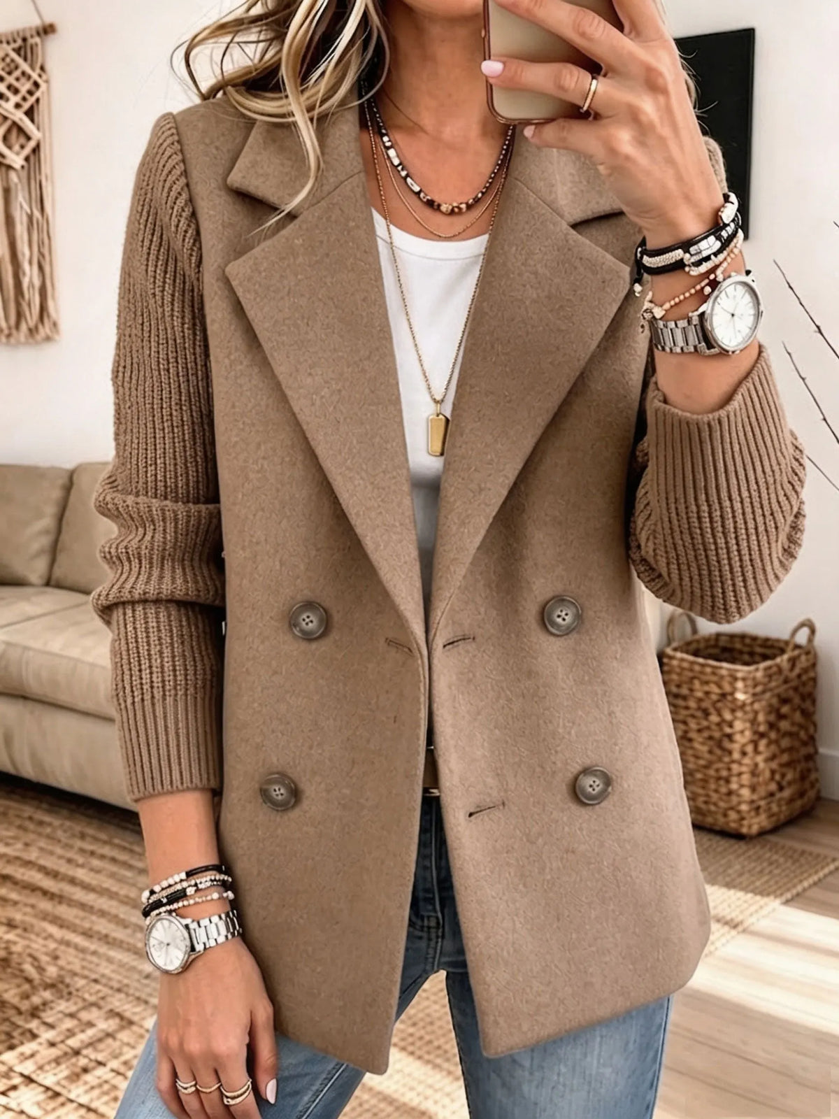 Carla™ Two-Tone Ribbed-Sleeve Blazer