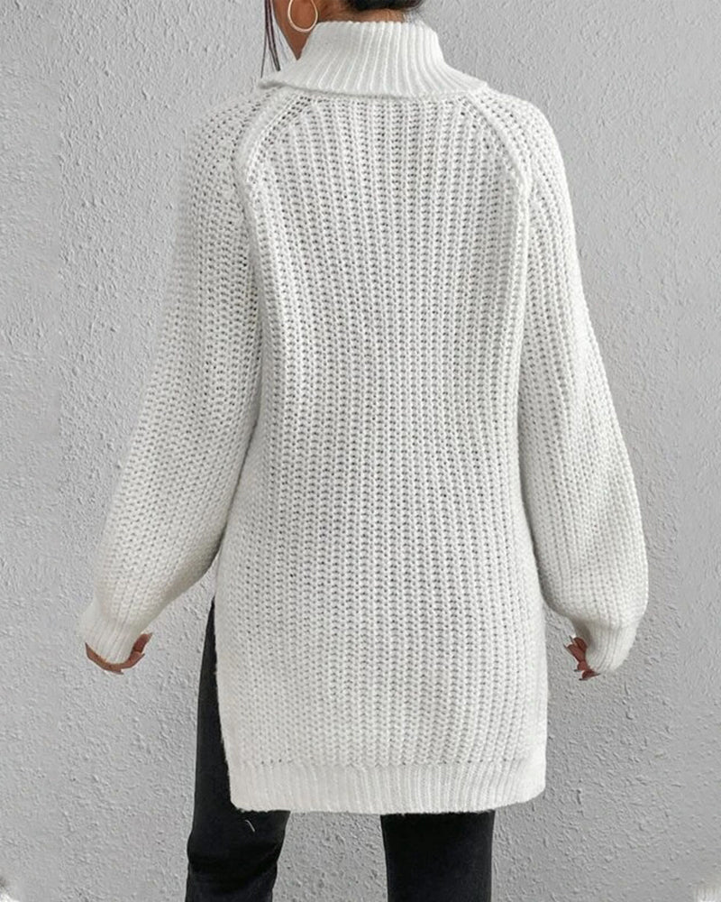 Classic Ribbed Turtleneck Knit Sweater for Women