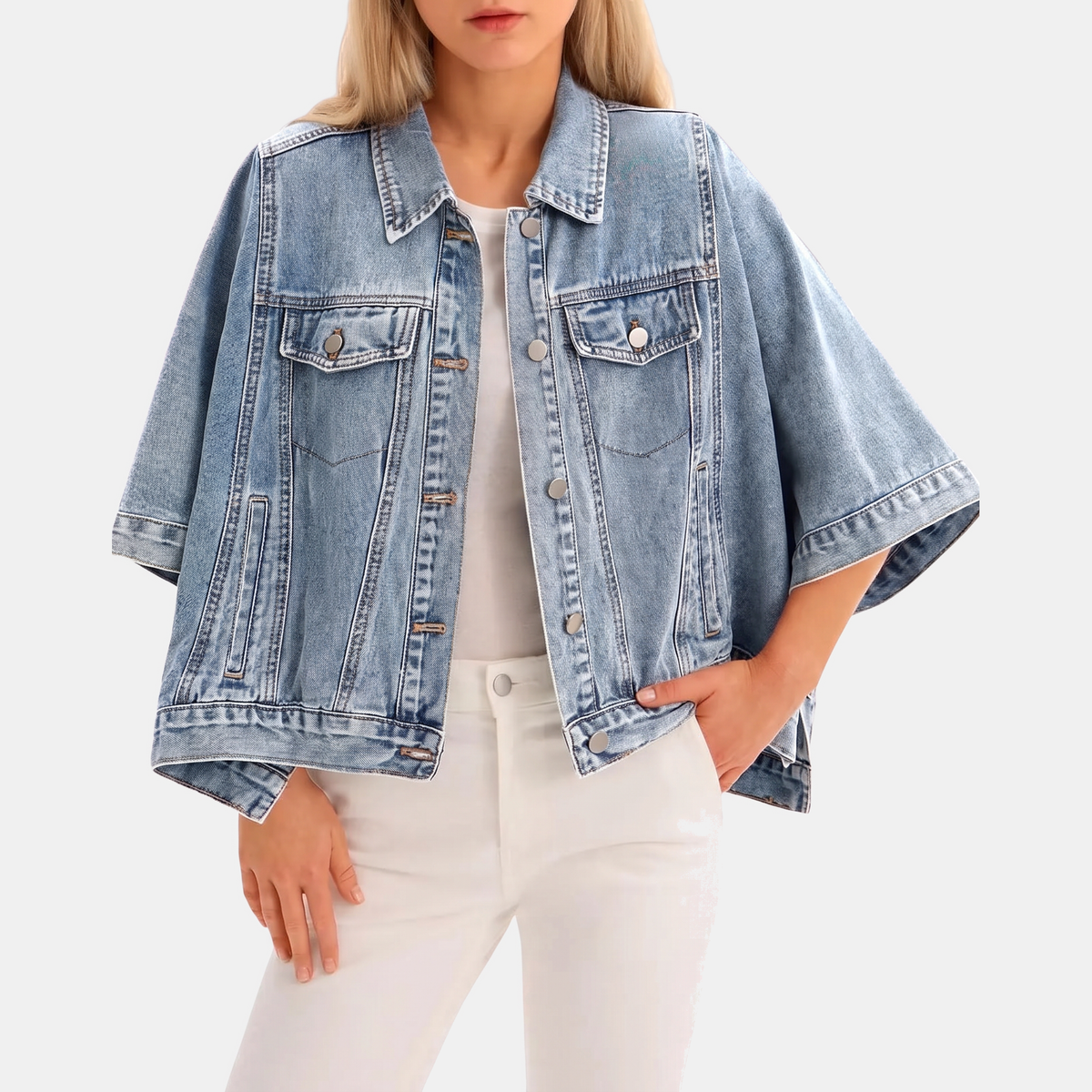 Marisol™ | Batwing Sleeve Cropped Denim Jacket