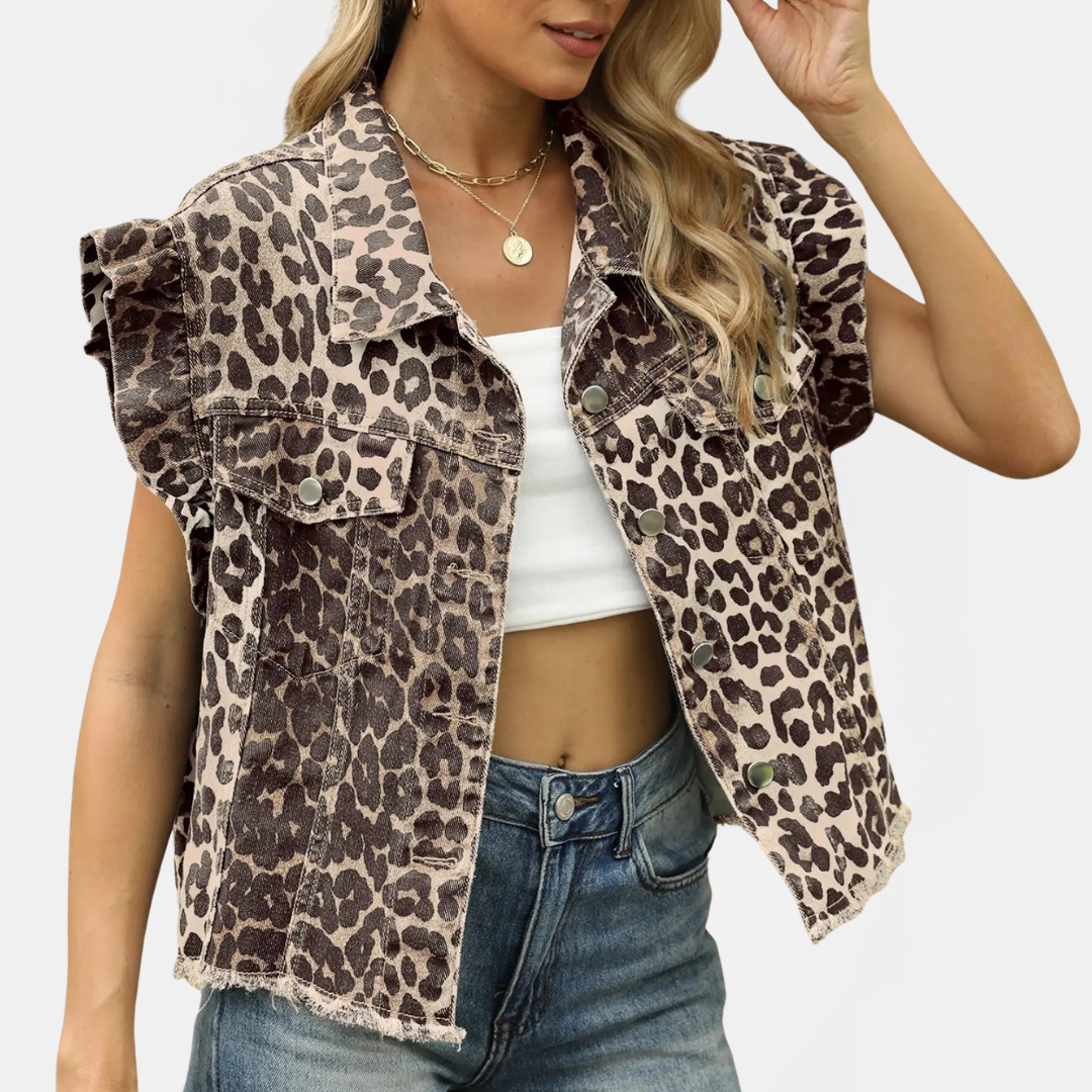 Sienna™ | Leopard Ruffle Denim Vest