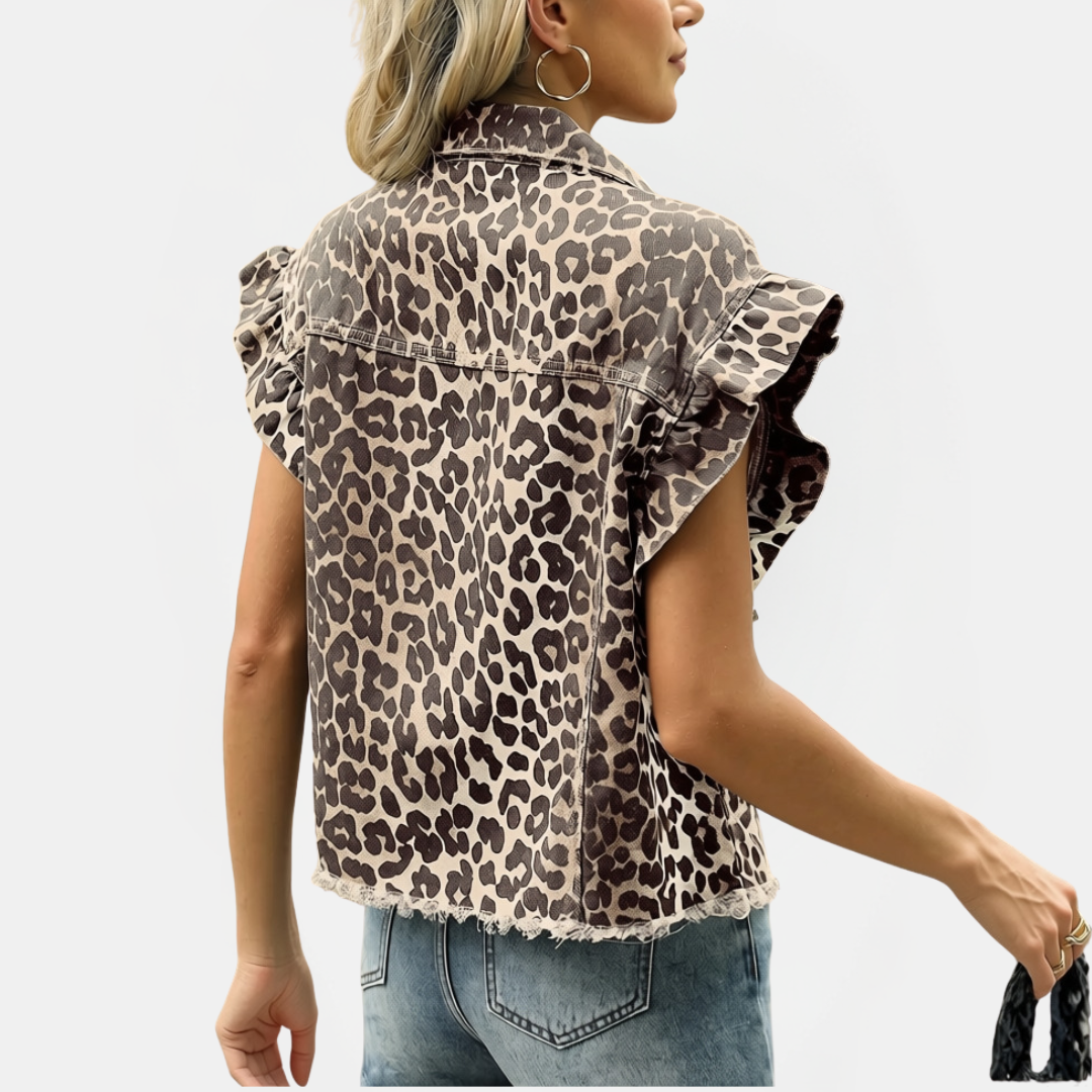 Sienna™ | Leopard Ruffle Denim Vest