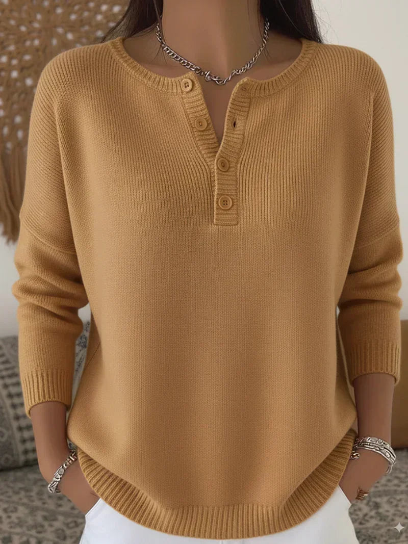 Greta™ | Buttoned Knit Henley Sweater