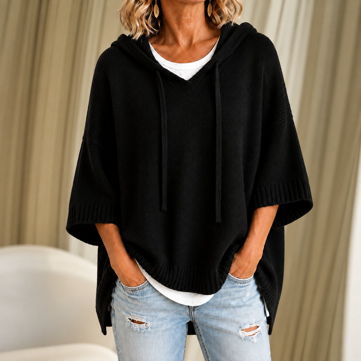 Oriana™ | Hooded Knit Poncho