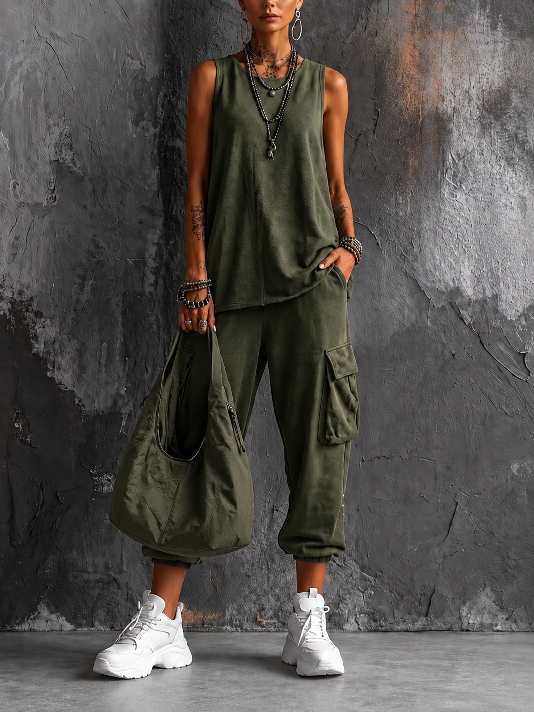 Noelia™ | Relaxed Cargo Two-Piece Set with Bag