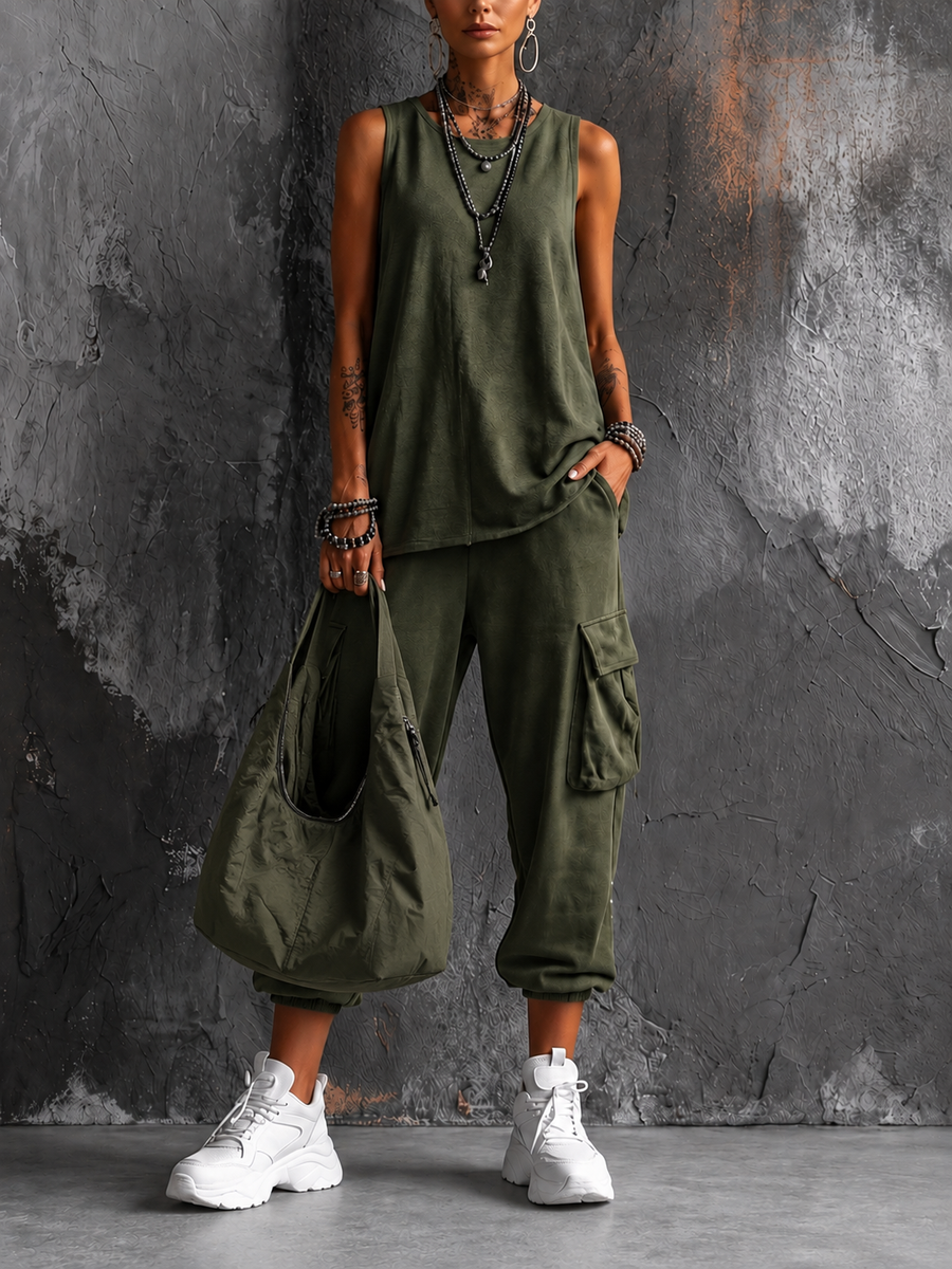 Noelia™ | Relaxed Cargo Two-Piece Set with Bag