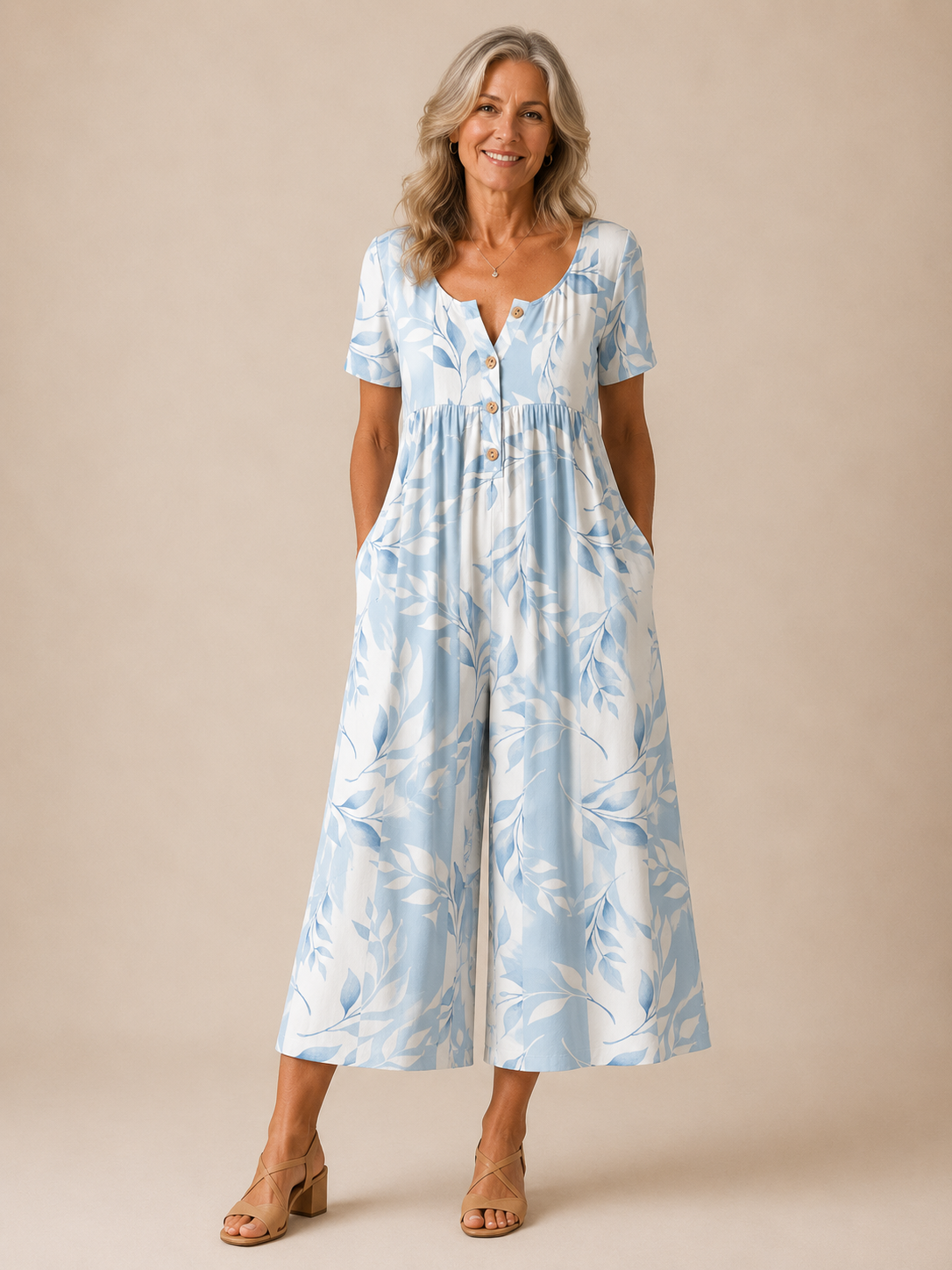 HAZEL | LEAF PRINT WIDE-LEG JUMPSUIT