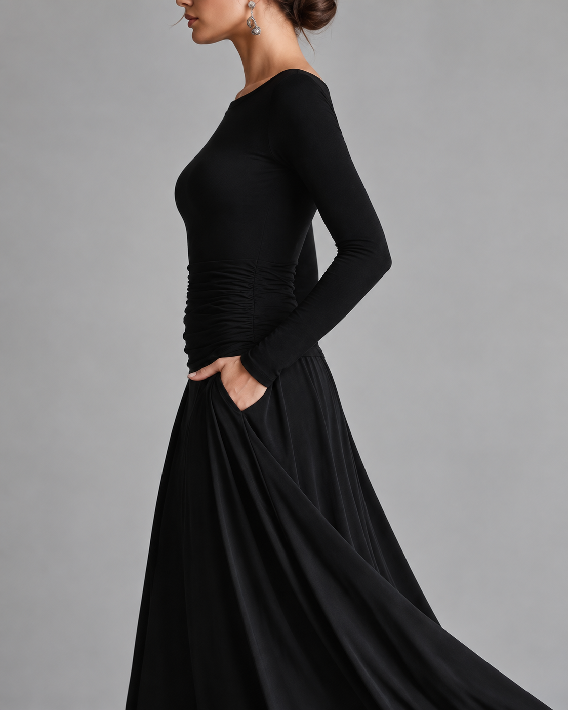 Celeste™ Ruched Long-Sleeve Maxi Dress