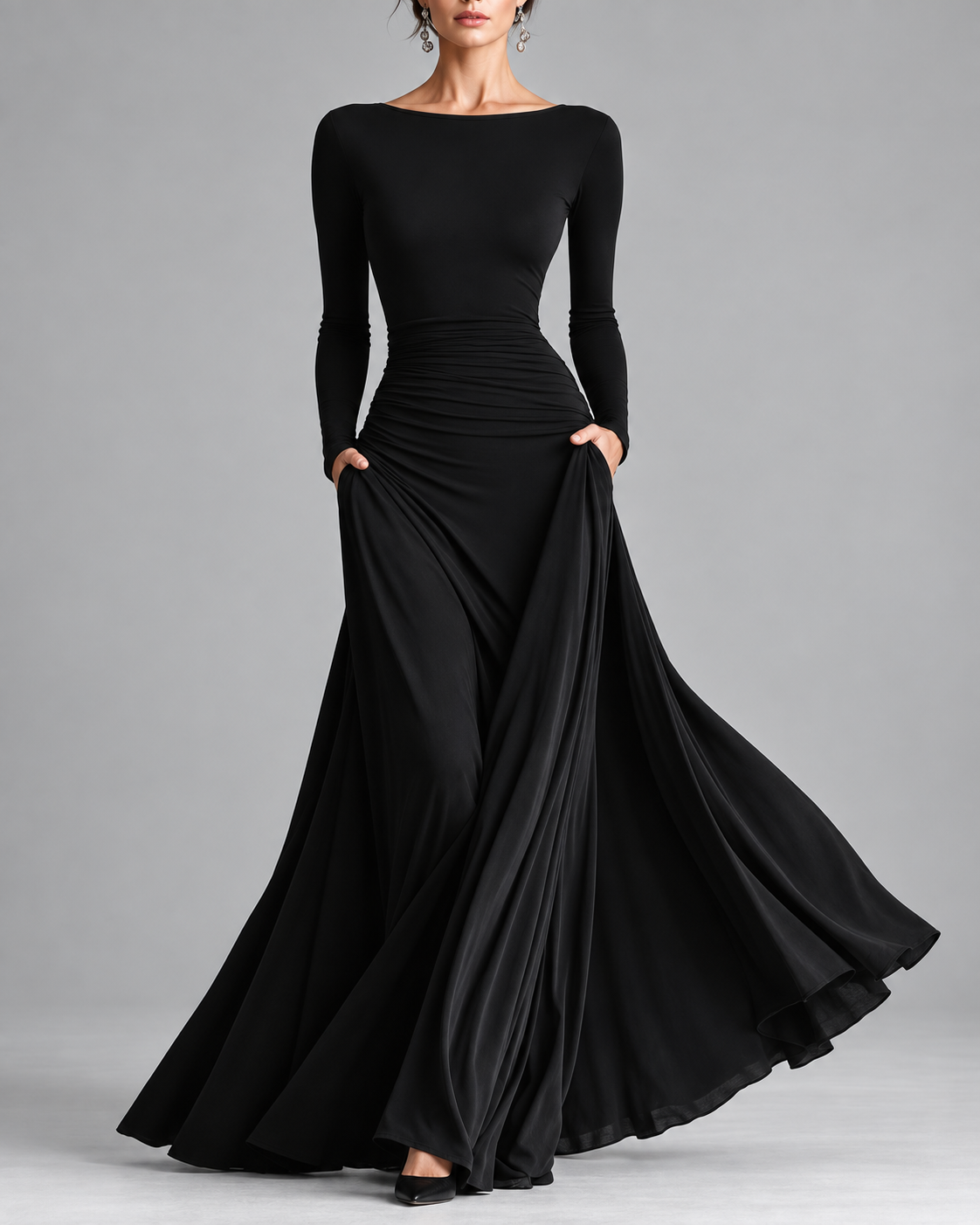 Celeste™ Ruched Long-Sleeve Maxi Dress