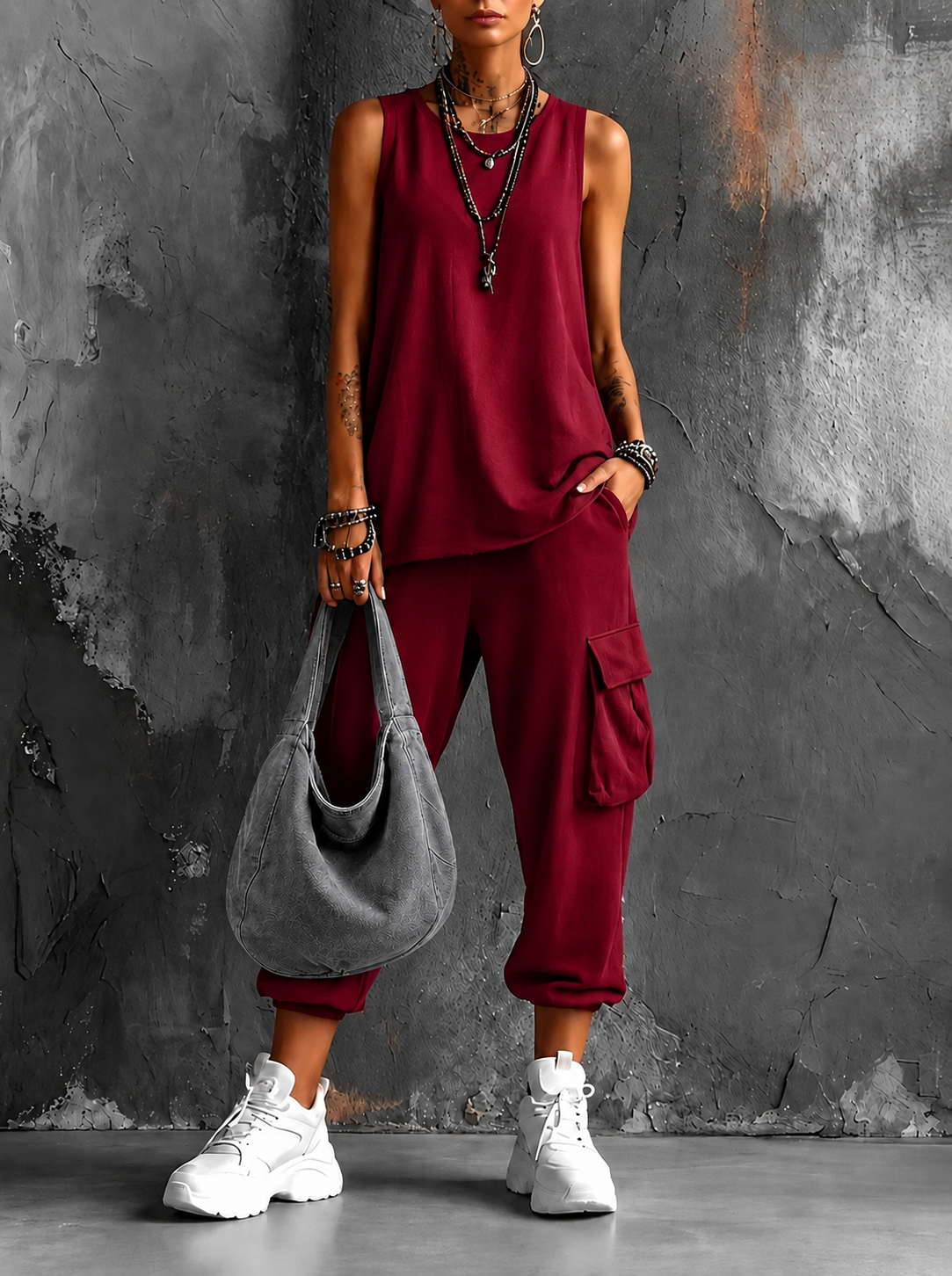 Noelia™ | Relaxed Cargo Two-Piece Set with Bag