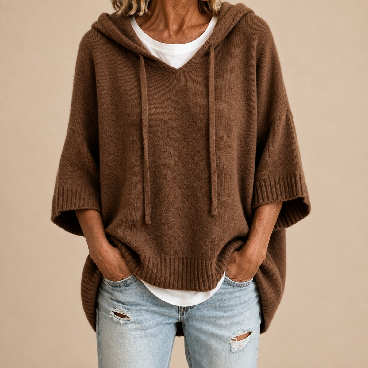Oriana™ | Hooded Knit Poncho