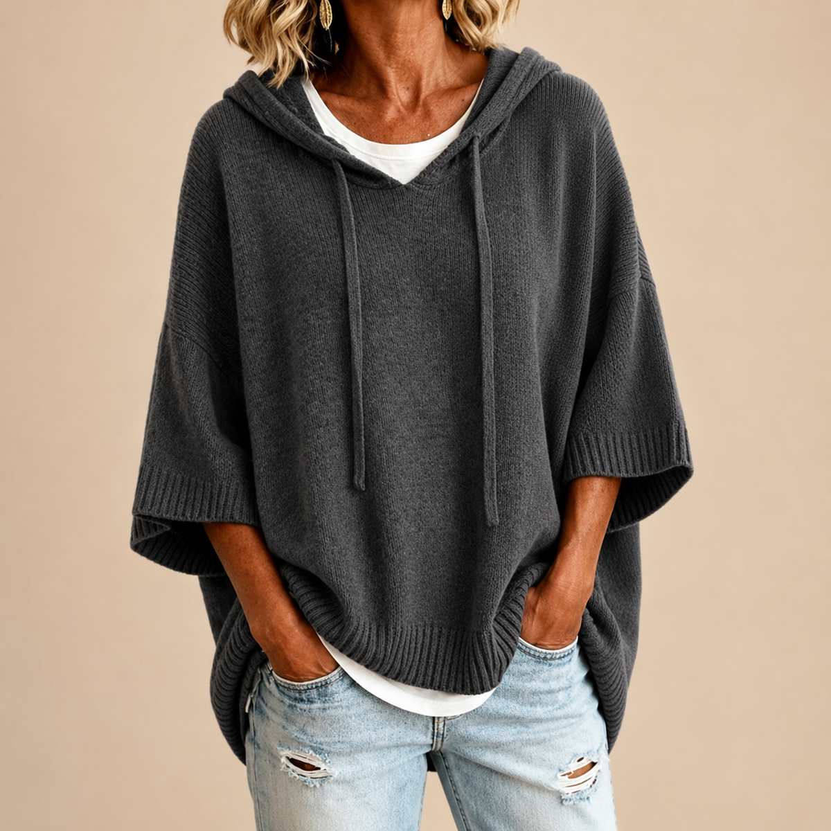 Oriana™ | Hooded Knit Poncho